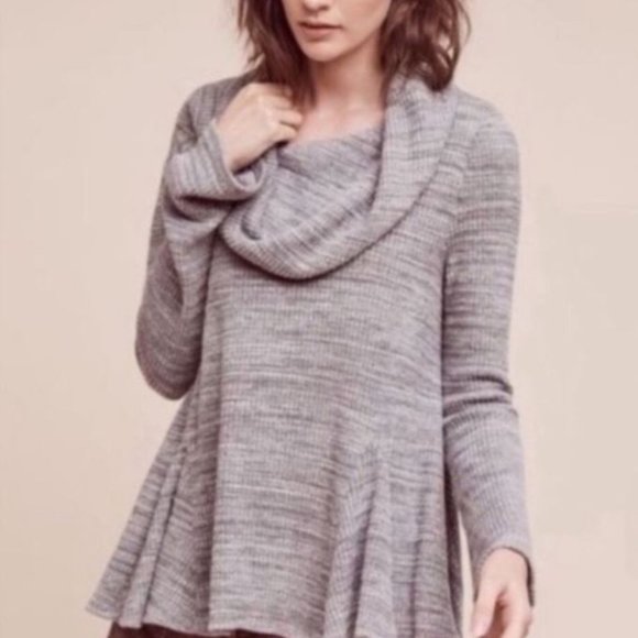 Anthropologie Sweaters - Anthropologie Postage Stamp Grey Cowl Neck Sweater Tulip Hem